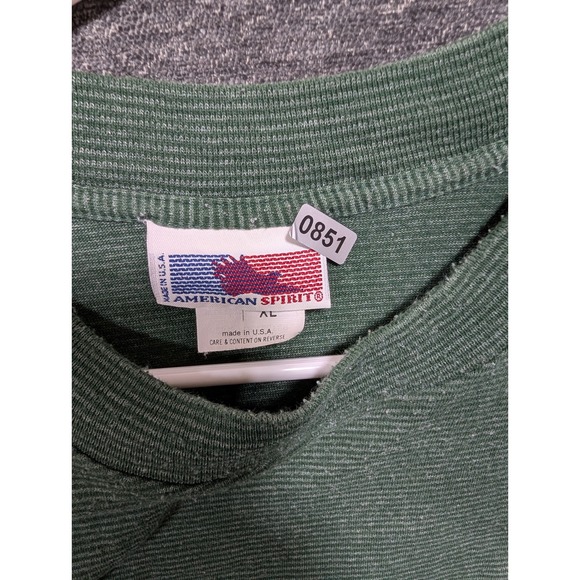 Vintage American Spirit Green Micro Stripe T-Shirt XL Made in USA 90s Crew Neck - Picture 5 of 5